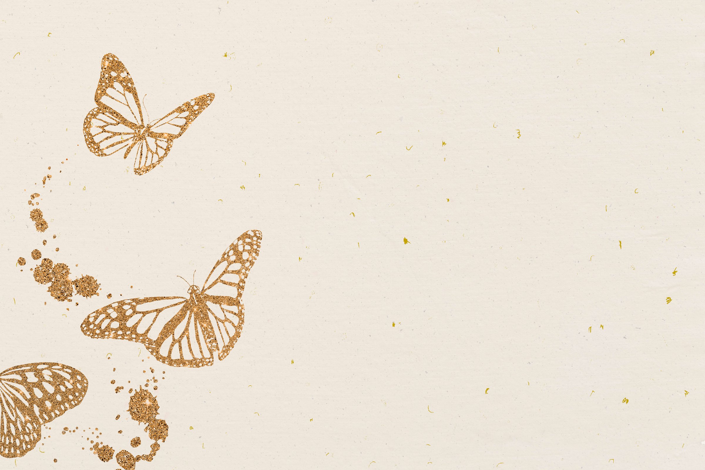 Gold Butterflies on the Creamy Paper